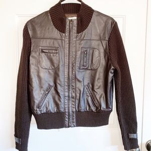 Leather Jacket w/knit sweater sleeves